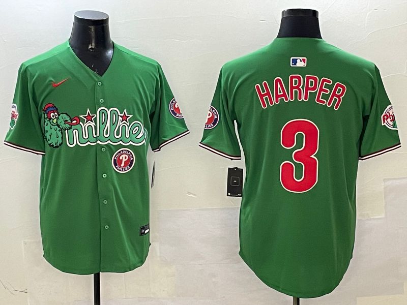 Men Philadelphia Phillies #3 Harper Green Three generations Joint Name Game 2025 Nike MLB Jersey style 6->philadelphia phillies->MLB Jersey